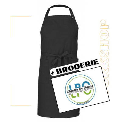 Tablier à bavette GALANGA Noir + Broderie