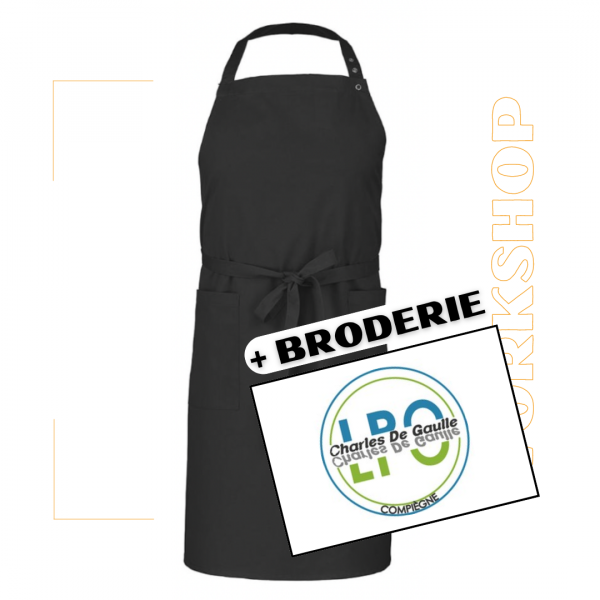Tablier à bavette GALANGA Noir + Broderie