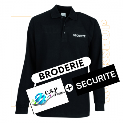 PRIME LSL Men Polo Manches Longues Noir + Broderie x 2