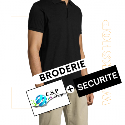Prime Men Polo Manches Courtes Noir + Broderie x2