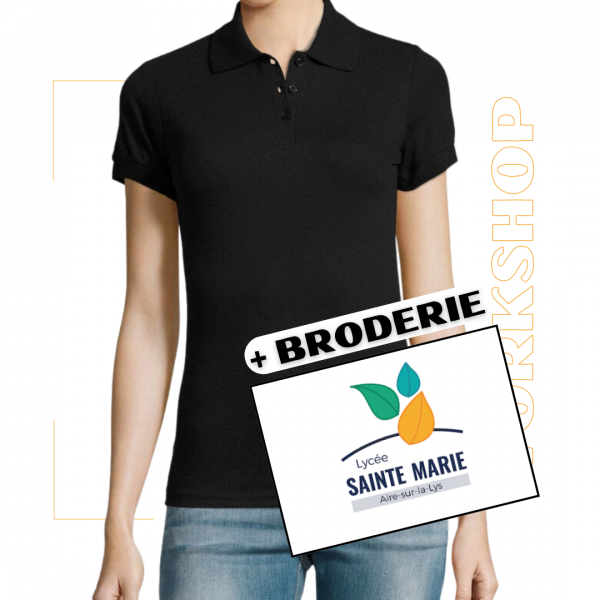 PRIME Women Polo Femme Noir + Broderie